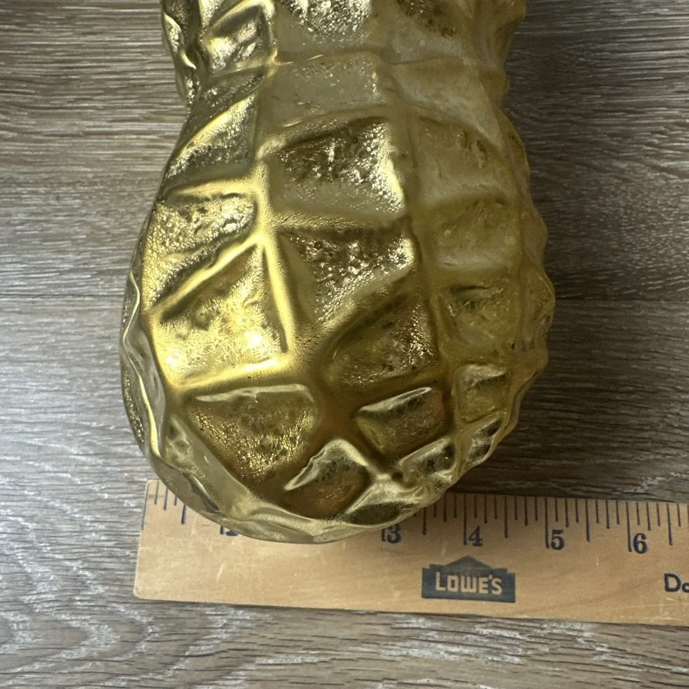 Painted Gold Metal Peanut Shaped Trinket Box Heavy Textured Compartment Dish 10